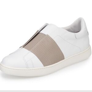 Vince Vista Lizard-Embossed White Leather and Tan Slip On Sneakers 9.5